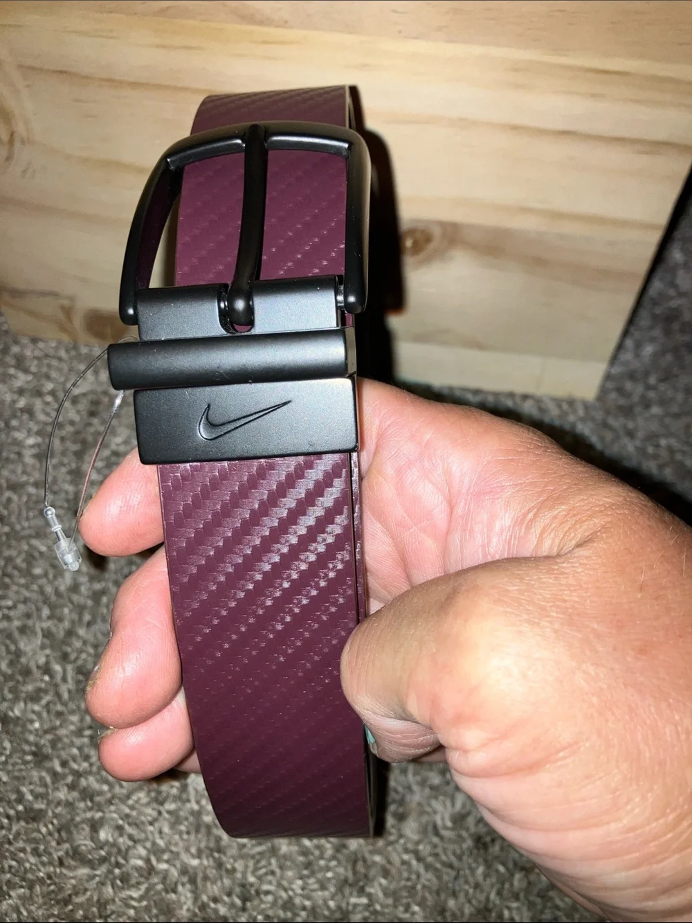 Nike Men's Burgundy Belt with Black Buckle Faux Leather 36” Waist